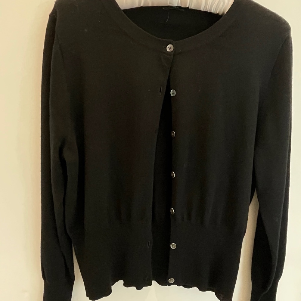 J Crew merino wool black crop cardigan, size L